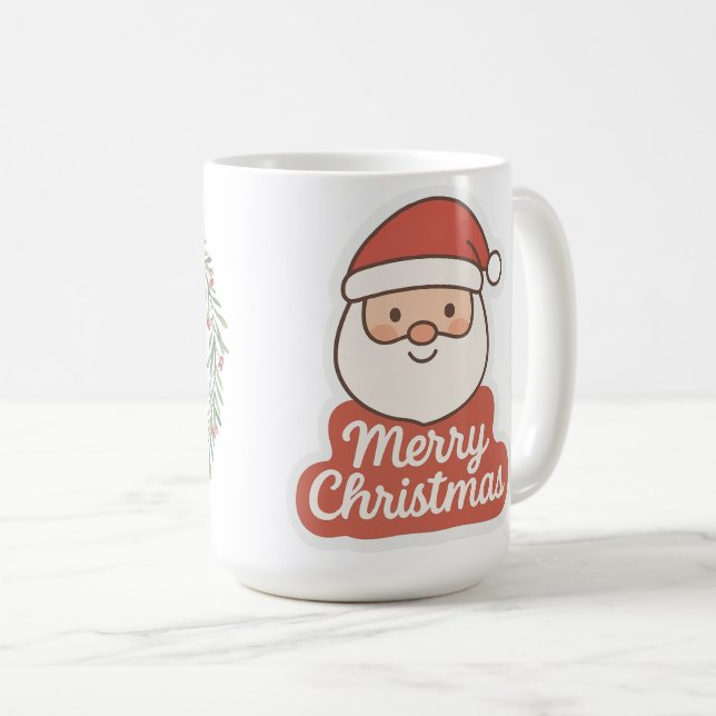 Merry Christmas Wreath & Cute Santa Two-Sided Holi Kaffemugg (Framsida höger)