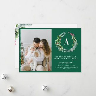 Merry christmas wreath holiday moving announcement julkort