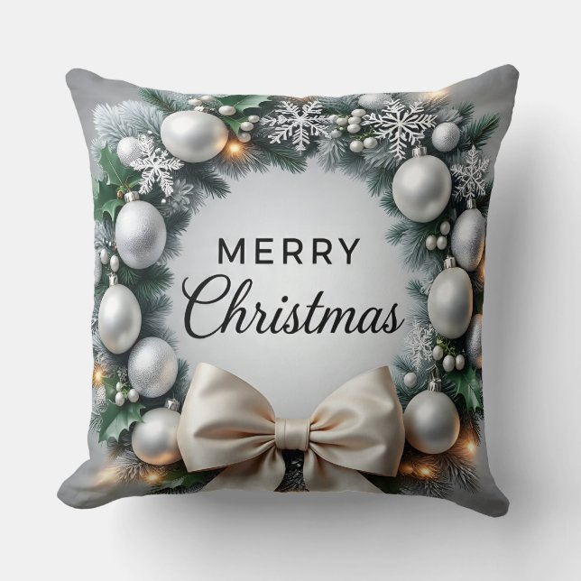 Merry Christmas Wreath Luxury Holiday Pillow Kudde (Framsida)