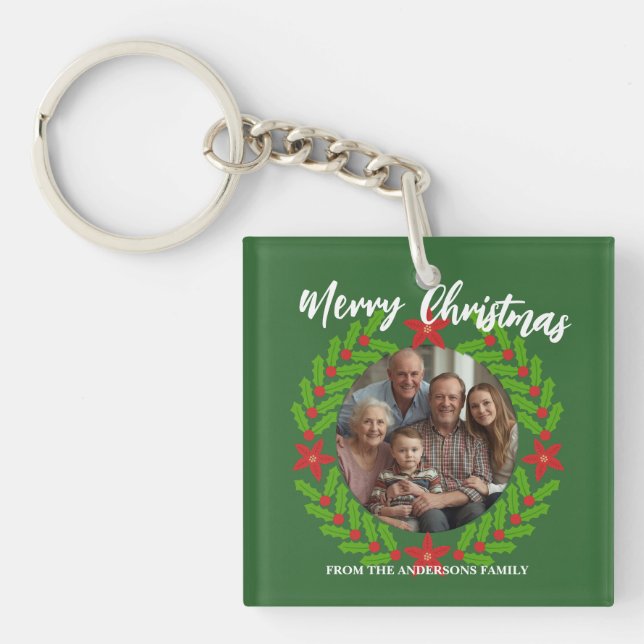Merry Christmas Wreath Photo Holiday Family Name (Framsidan)