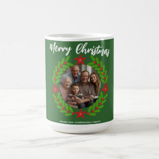 Merry Christmas Wreath Photo Holiday Family Name Kaffemugg