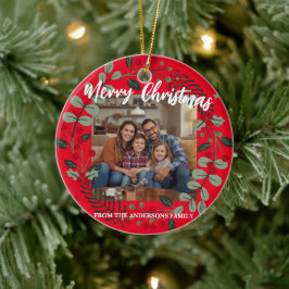 Merry Christmas Wreath Photo Personalized Family N Julgransprydnad Keramik