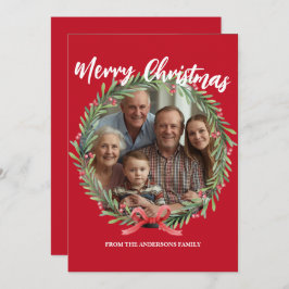 Merry Christmas Wreath Photo Personalized Family N Julkort