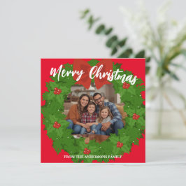 Merry Christmas Wreath Photo Personalized Family N Julkort