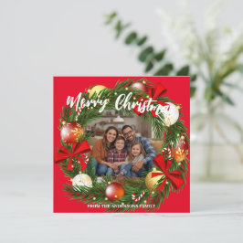 Merry Christmas Wreath Photo Personalized Family N Julkort