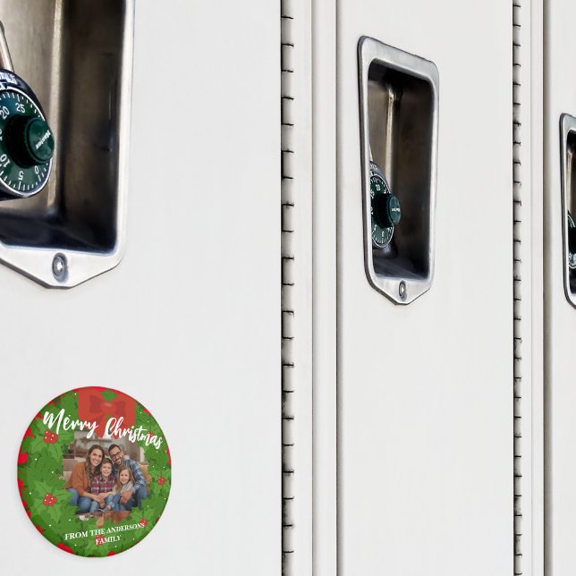 Merry Christmas Wreath Photo Personalized Family N Magnet (In Situ (Locker))