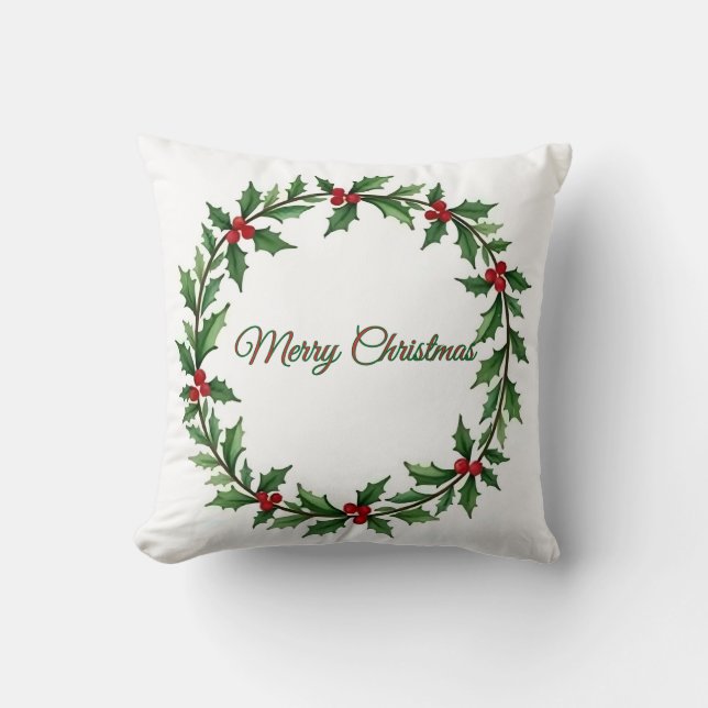 Merry Christmas Wreath Pillow for Home Decor Kudde (Framsida)