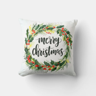 Merry Christmas Wreath Throw Pillow Elegant Holida Kudde