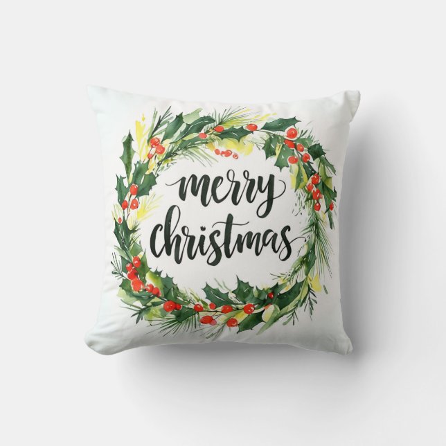 Merry Christmas Wreath Throw Pillow Elegant Holida Kudde (Framsida)