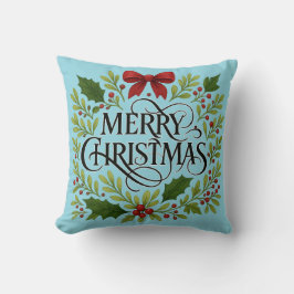 Merry Christmas Wreath Throw Pillow Kudde