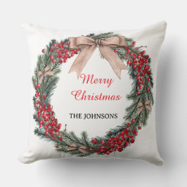 Merry Christmas Wreath Throw Pillow  Kudde