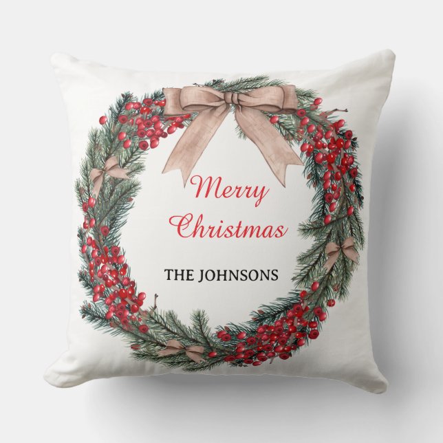 Merry Christmas Wreath Throw Pillow  Kudde (Framsida)
