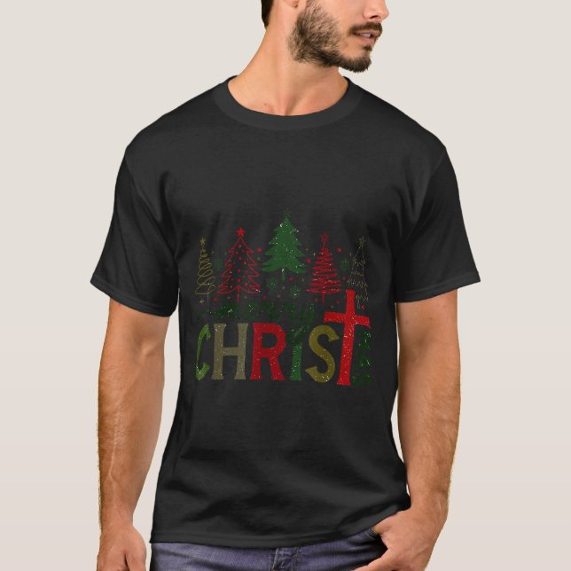 Merry Christmas Xmas Christian Jesus Family Pajama T Shirt (Framsida)