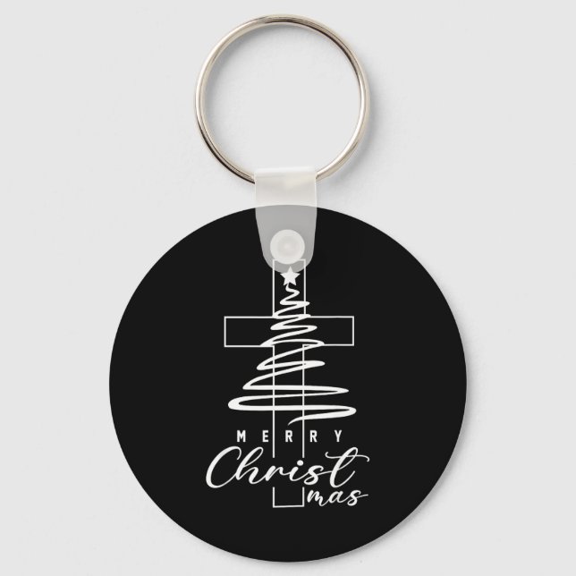 Merry Christmas Xmas Cross Christian Jesus Family  Nyckelring (Framsida)