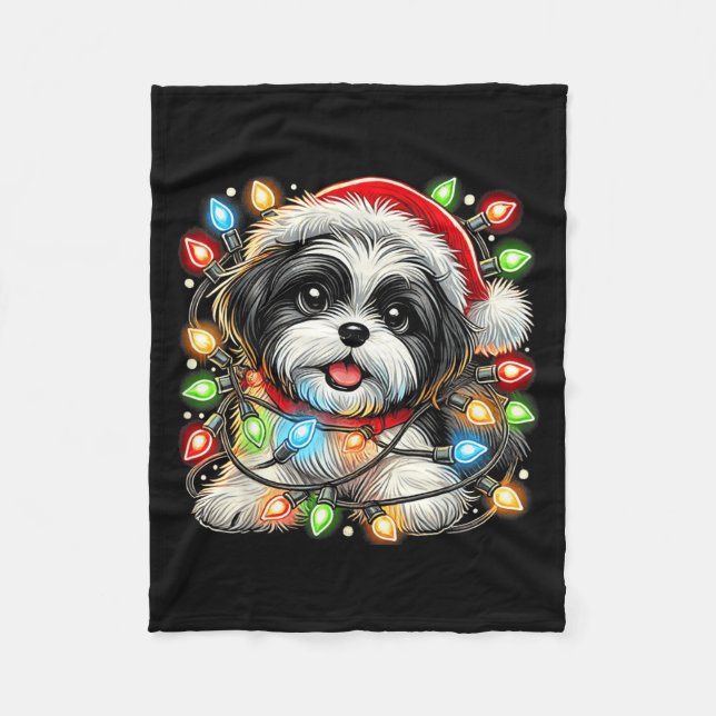 Merry Christmas Xmas Shih Tzu Santa Dog Men Women  Fleecefilt (Framsidan)