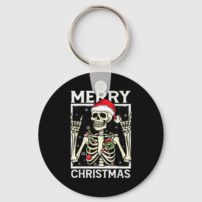 Merry Christmas Xmas Skull Skeleton Funny Men Wome Nyckelring (Framsida)