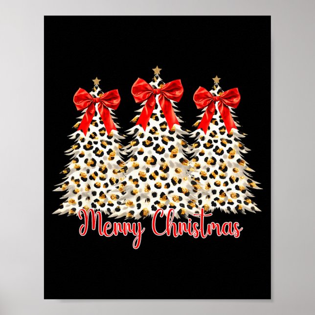 Merry Christmas Xmas Trees Leopard Coquette Bow Ho Poster (Framsidan)