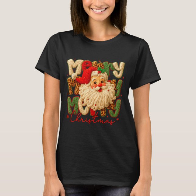 Merry Christmas Xmas Vibes Santa Latch Hook Yarn C T Shirt (Framsida)