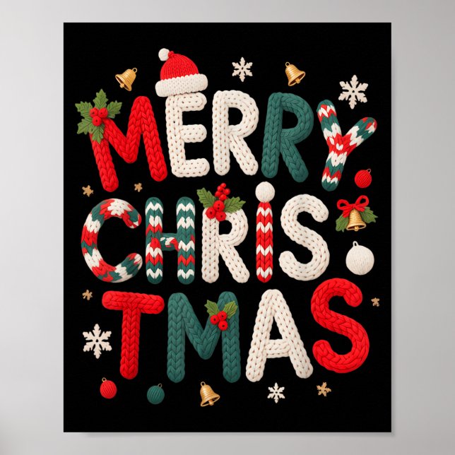 Merry Christmas Xmas Yarn Crochet Knitting Quilter Poster (Framsidan)