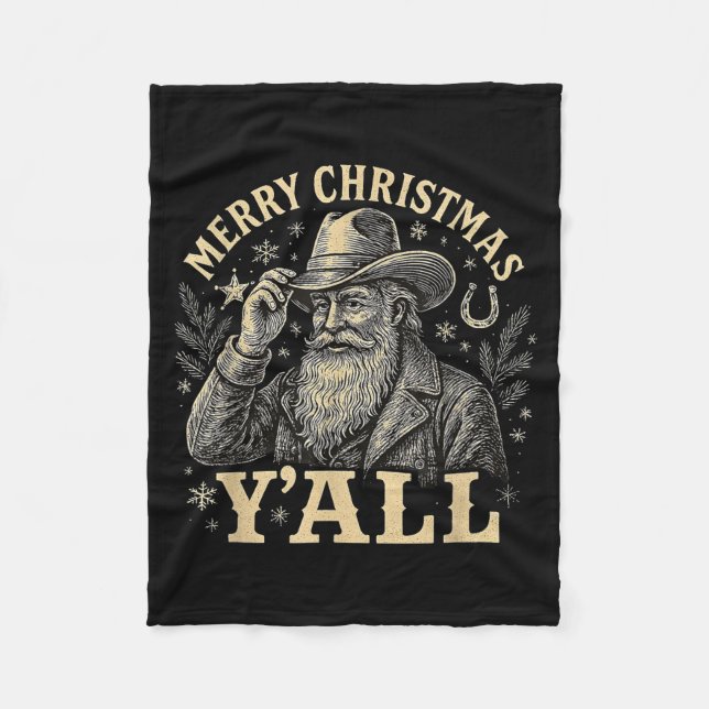Merry Christmas Y’all Cowboy Western Santa Tee  Fleecefilt (Framsidan)