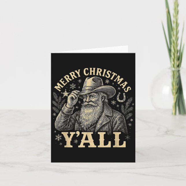 Merry Christmas Y’all Cowboy Western Santa Tee  Kort (Framsida)