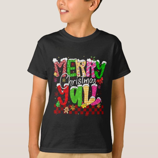 Merry Christmas Y’all Southern Christmas Tree Girl T Shirt (Framsida)