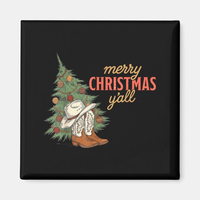 Merry Christmas Y’all Western Cowboy Holiday Men W Magnet (Framsidan)