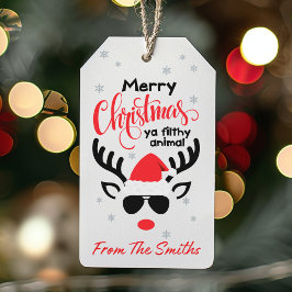 Merry Christmas Ya Filthy Animal Funny Reindeer Presentetikett