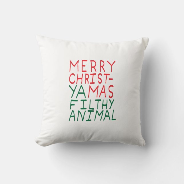 Merry Christmas ya filthy animal typography Kudde (Framsida)