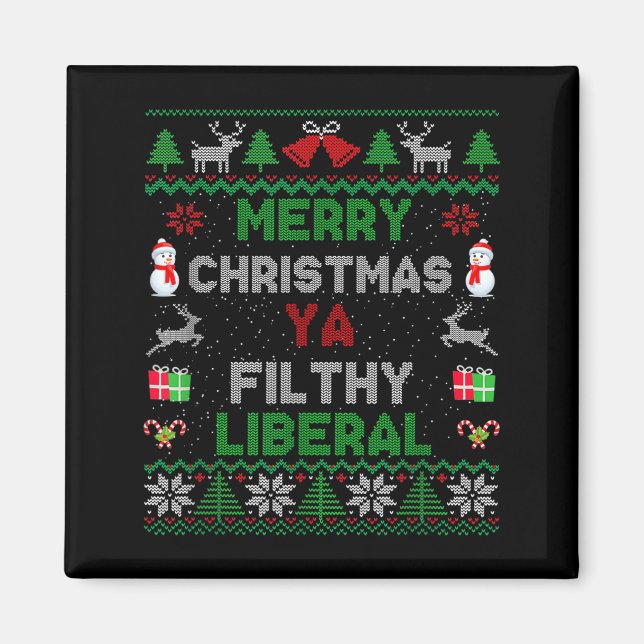 Merry Christmas Ya Filthy Liberal Ugly Knit  Magnet (Framsidan)