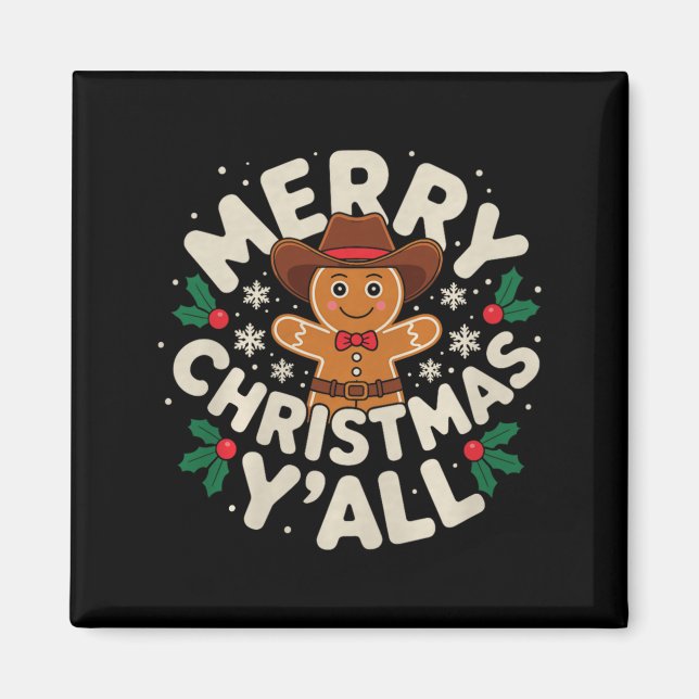 Merry Christmas Yall Gingerbread Cowboy Howdy West Magnet (Framsidan)