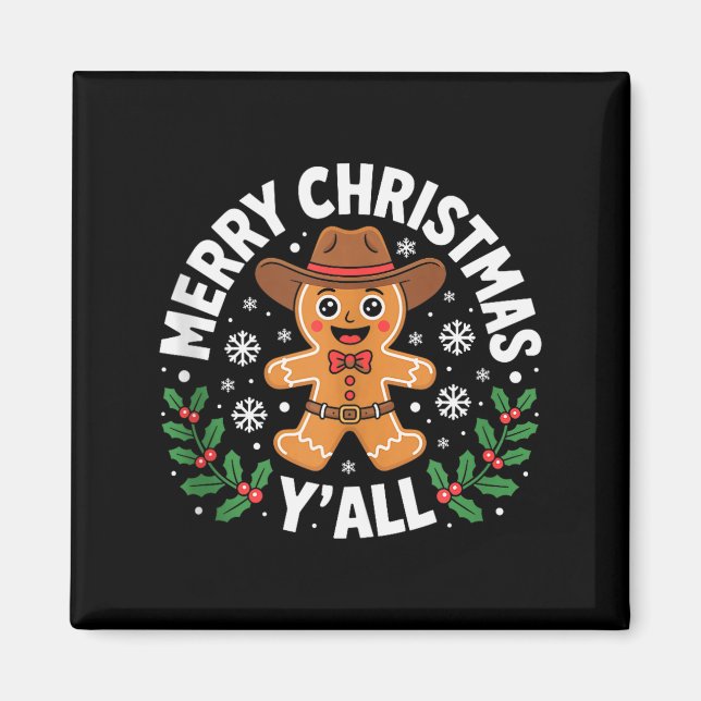 Merry Christmas Yall Gingerbread Cowboy Howdy West Magnet (Framsidan)