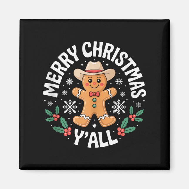 Merry Christmas Yall Gingerbread Cowboy Howdy West Magnet (Framsidan)