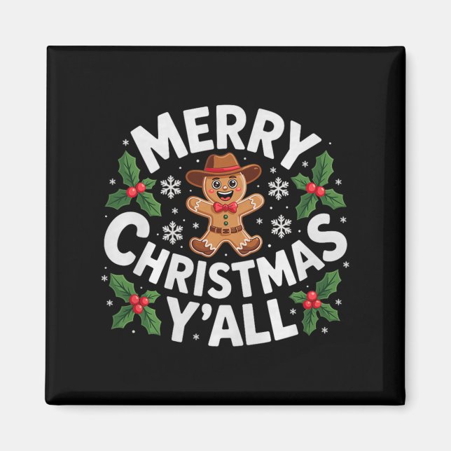 Merry Christmas Yall Gingerbread Cowboy Howdy West Magnet (Framsidan)