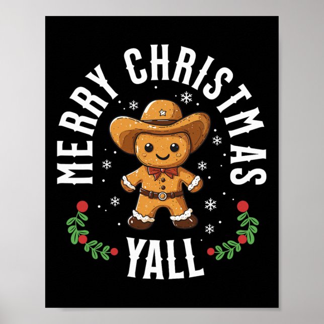 Merry Christmas Yall Gingerbread Cowboy Howdy West Poster (Framsidan)