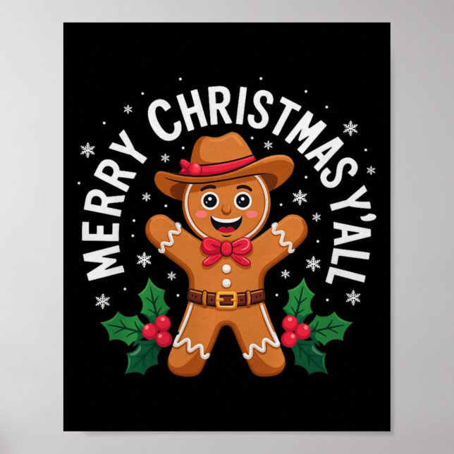 Merry Christmas Yall Gingerbread Cowboy Howdy West Poster (Framsidan)