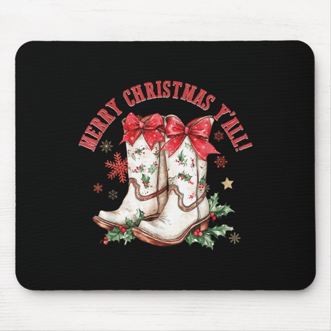 Merry Christmas Y'all Howdy Christmas Boots Cowgir Musmatta (Framsidan)