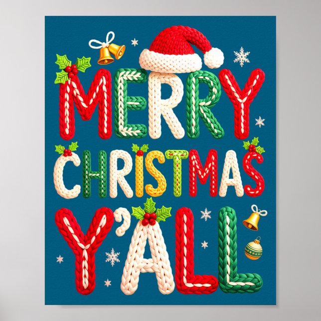 Merry Christmas Y'all Santa Crochet Knitting Quilt Poster (Framsidan)