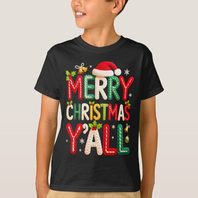 Merry Christmas Y'all Santa Crochet Knitting Quilt T Shirt (Framsida)