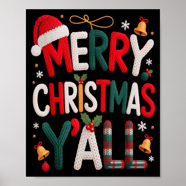 Merry Christmas Y'all Santa Hat Crochet Knitting Q Poster (Framsidan)