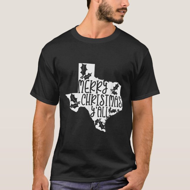 Merry Christmas Yall Texas Mistletoe White Graphic T Shirt (Framsida)