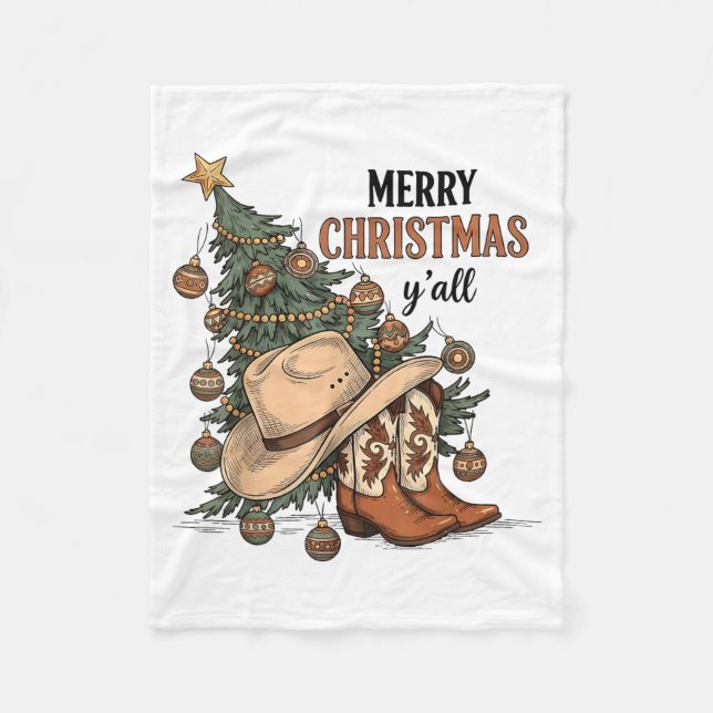 Merry Christmas Y'all Western Cowboy Boots Hat Xma Fleecefilt (Framsidan)