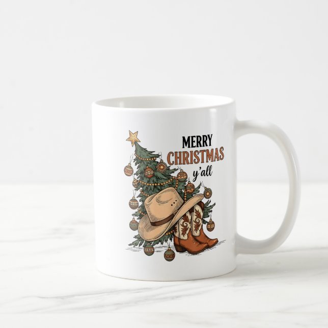 Merry Christmas Y'all Western Cowboy Boots Hat Xma Kaffemugg (Höger)