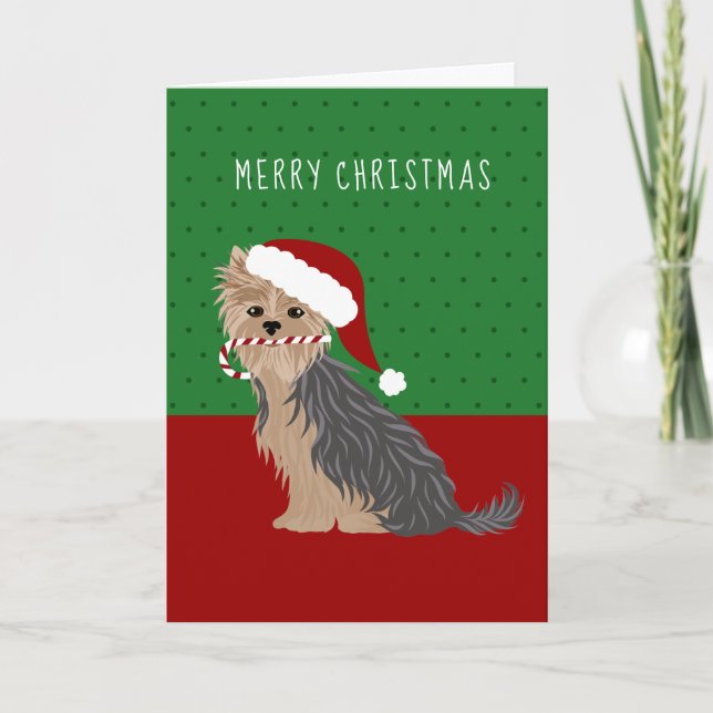 Merry Christmas Yorkie Cute Yorkshire Terrier Helgkort (Framsida)