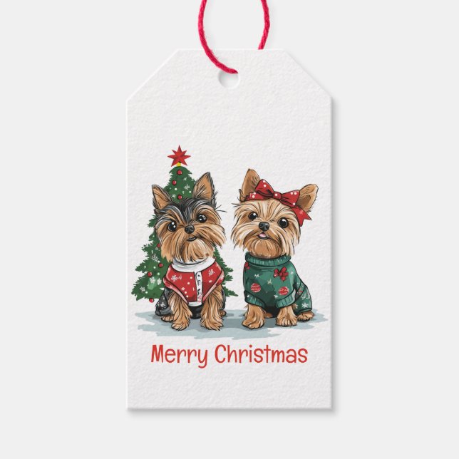 Merry Christmas Yorkie Dogs Presentetikett (Framsidan)