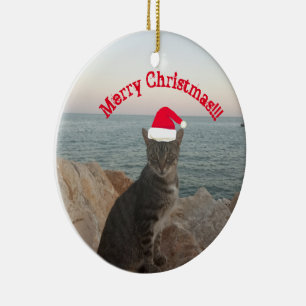 Merry Christmasb Cat Lover Julgransprydnad Keramik