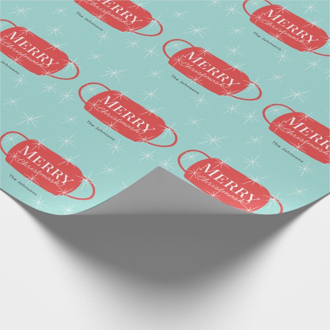 Merry Christmask Red Mask Mönster Blue jul Presentpapper (Hörn)