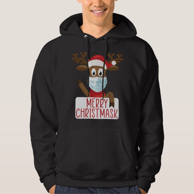 Merry Christmask Reindeer Ansikte Mask Funny Chris Hoodie (Framsida)