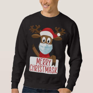 Merry Christmask Reindeer Ansikte Mask Funny Chris Lång Ärmad Tröja