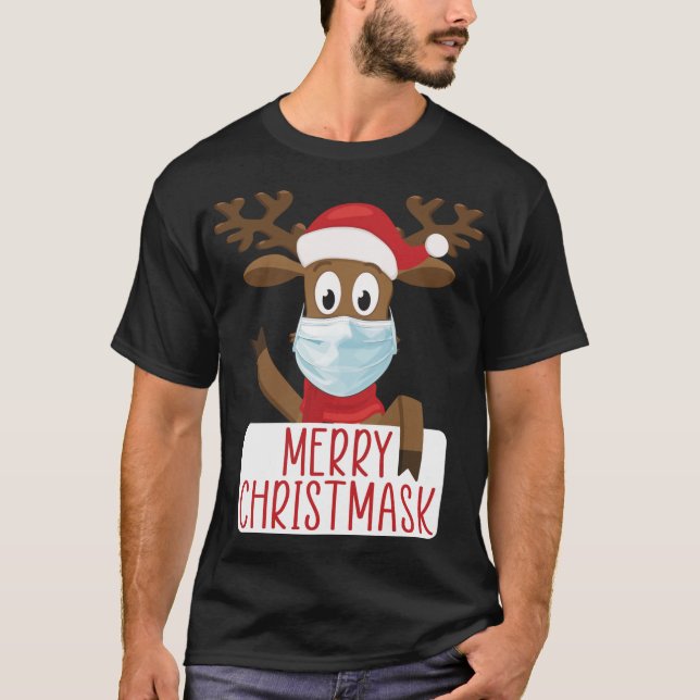 Merry Christmask Reindeer Ansikte Mask Funny Chris T Shirt (Framsida)